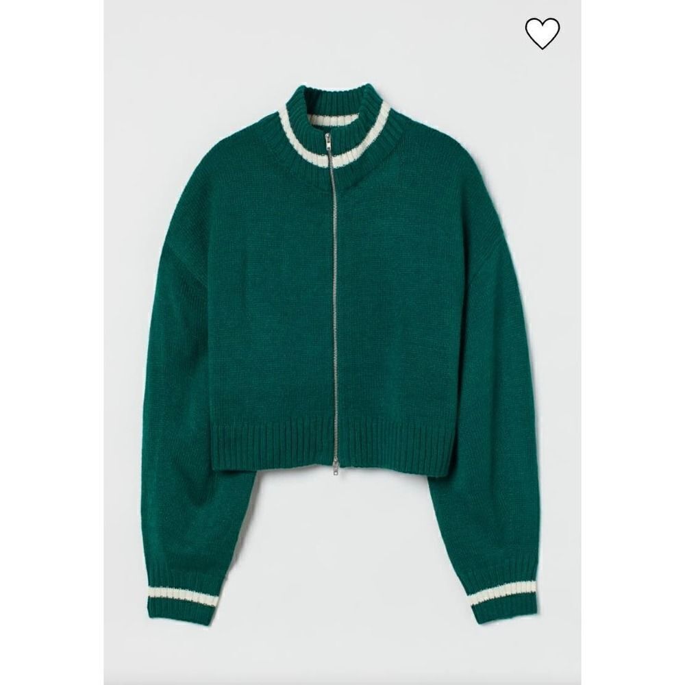 H&M Divided green zip front crop sweater jacket S